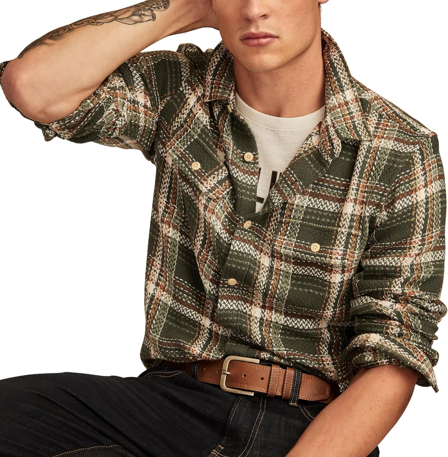 image:imageLucky Brand Mens Herringbone HumboldtGreen Plaid