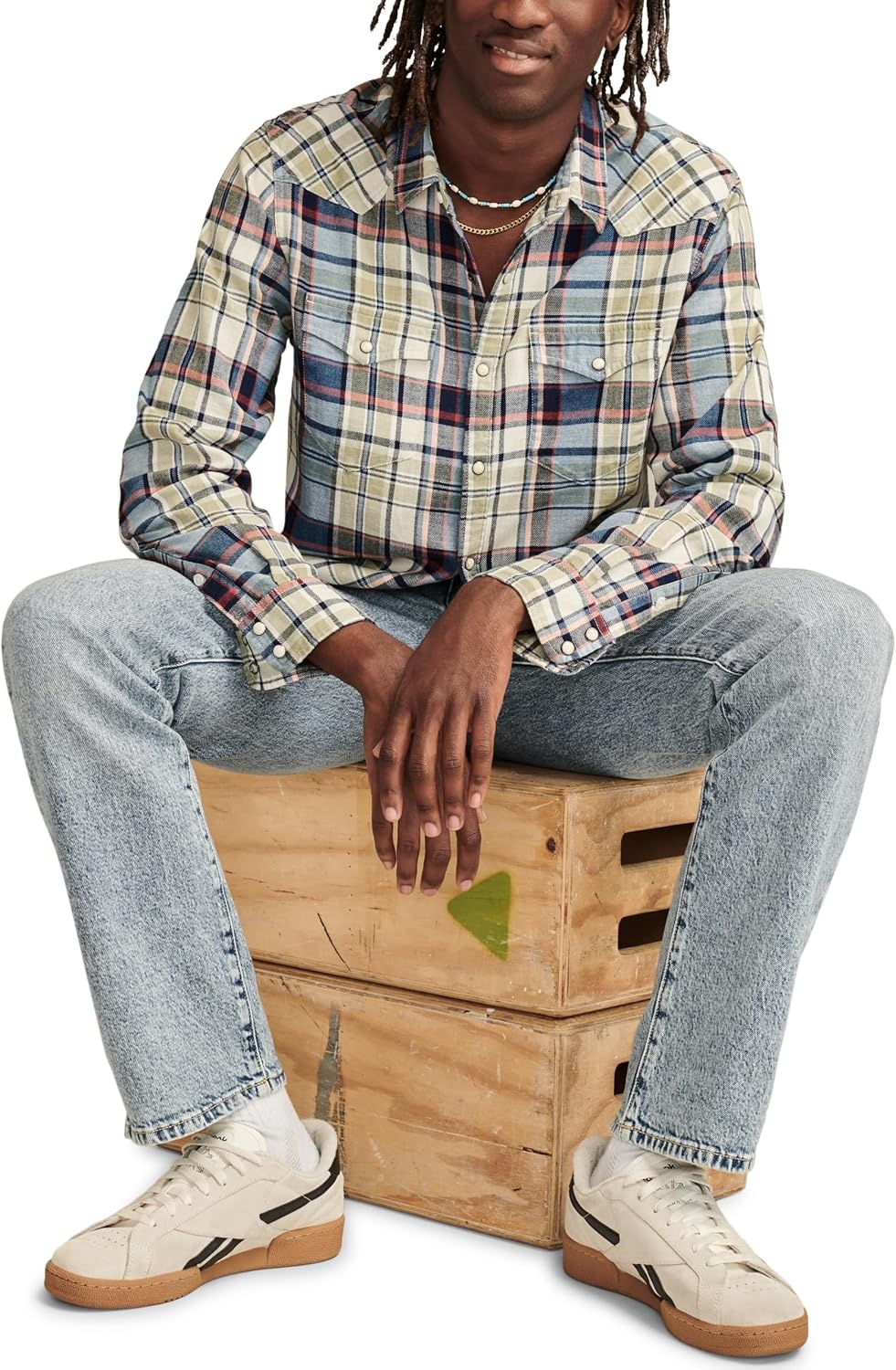 image:imageLucky Brand Mens Indigo Plaid Western Long Sleeve ShirtMulti