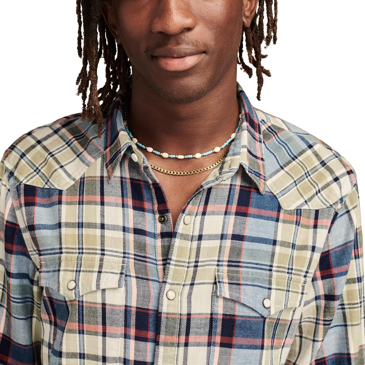 image:imageLucky Brand Mens Indigo Plaid Western Long Sleeve ShirtMulti
