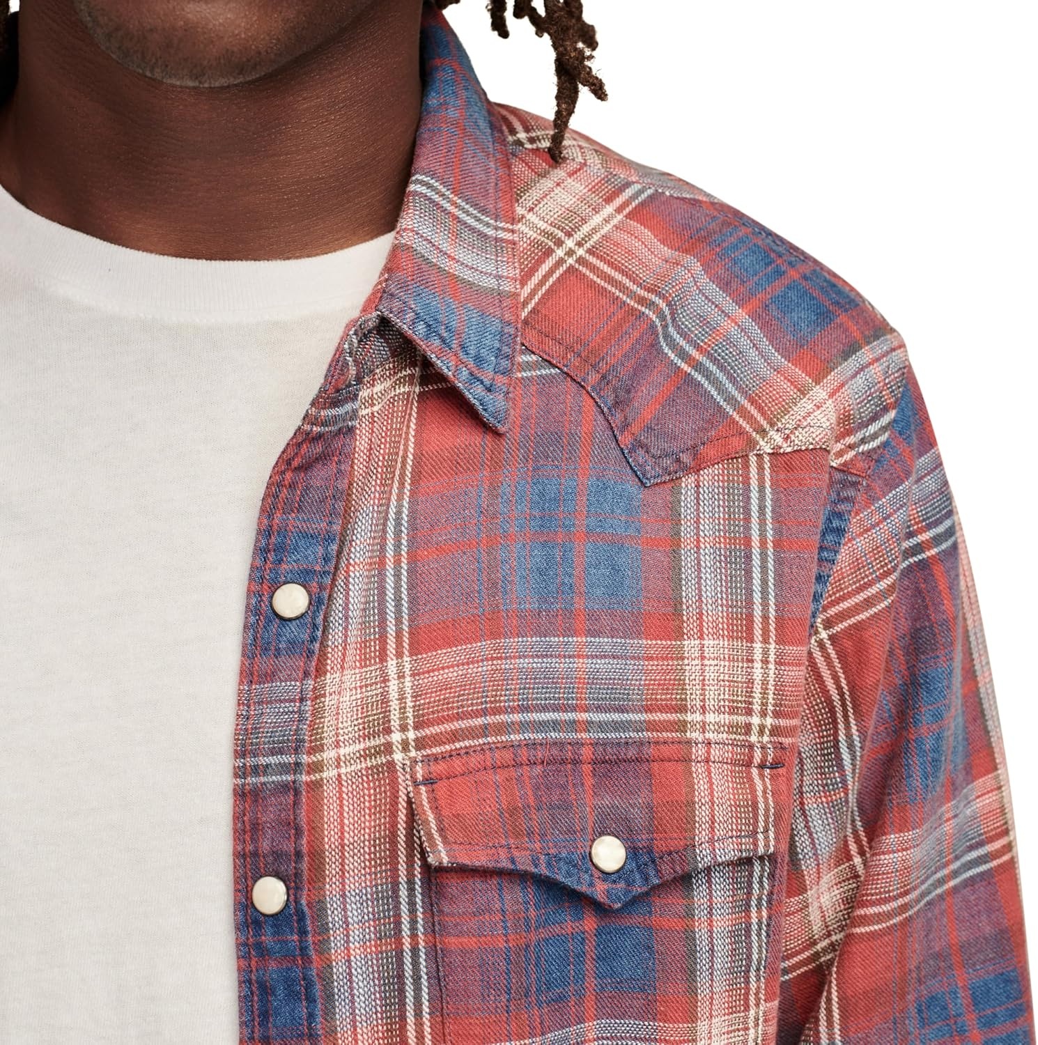 image:imageLucky Brand Mens Indigo Plaid Western Long Sleeve ShirtRed Multi