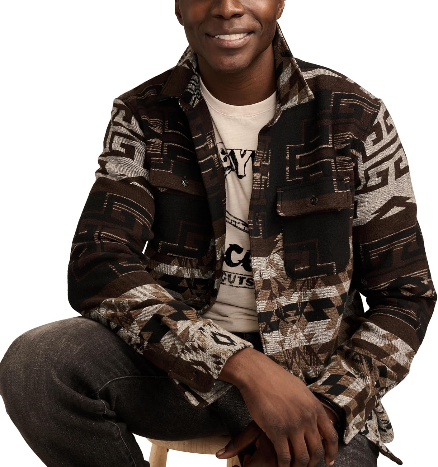 image:imageLucky Brand Mens Jacquard Humboldt Long Sleeve OvershirtMulti