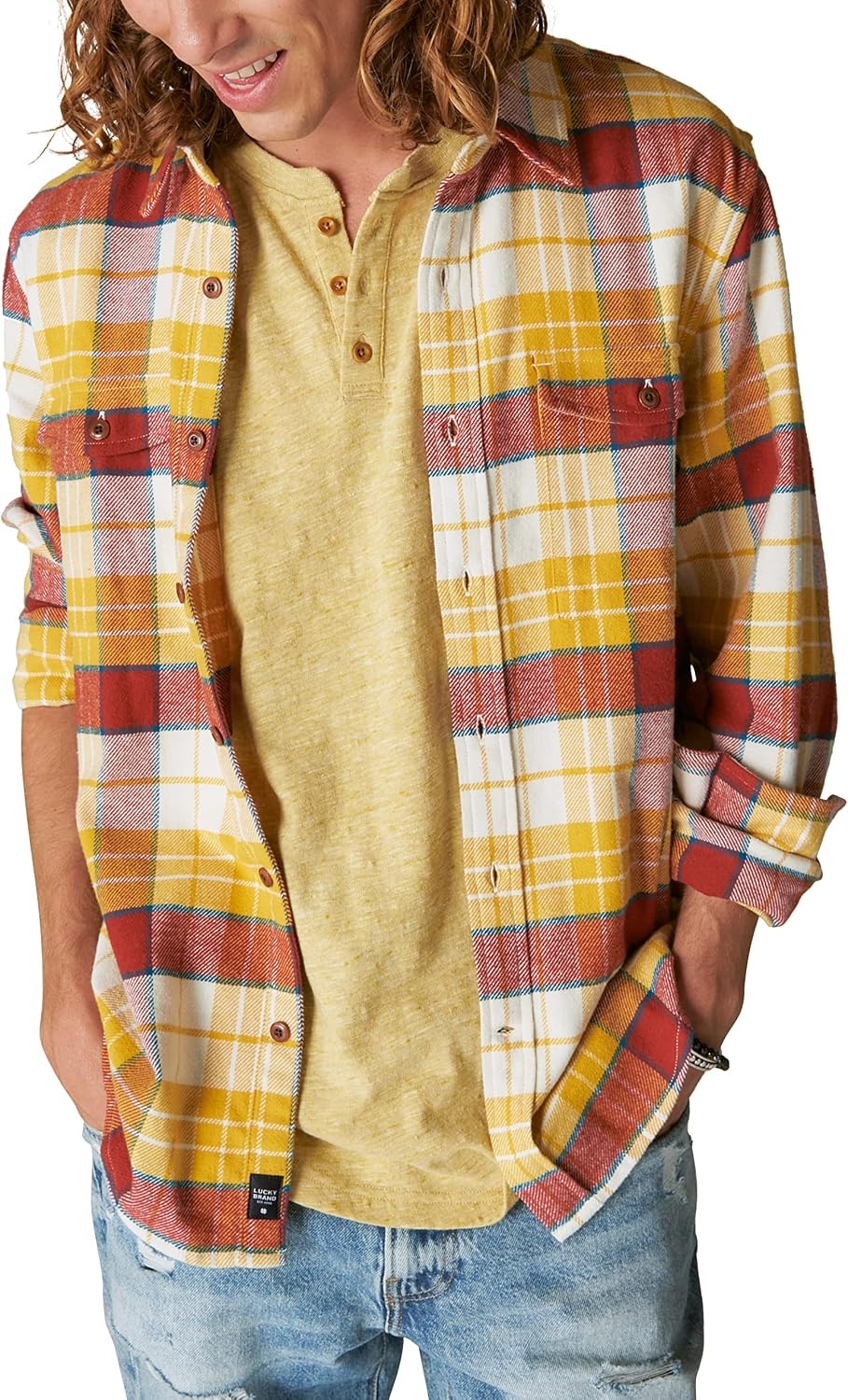 image:imageLucky Brand Mens Linen Short Sleeve HenleyGolden Olive
