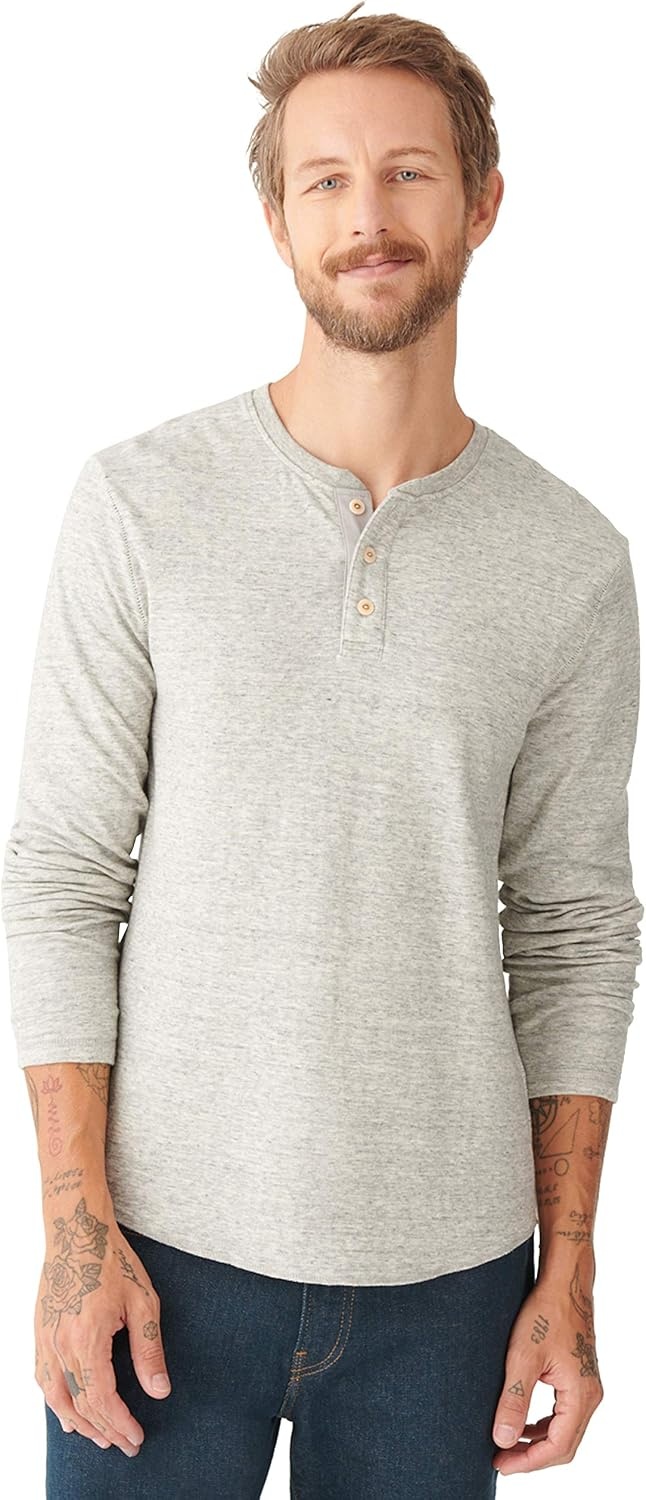 image:imageLucky Brand Mens Long Sleeve Duofold Henley ShirtHeather Grey