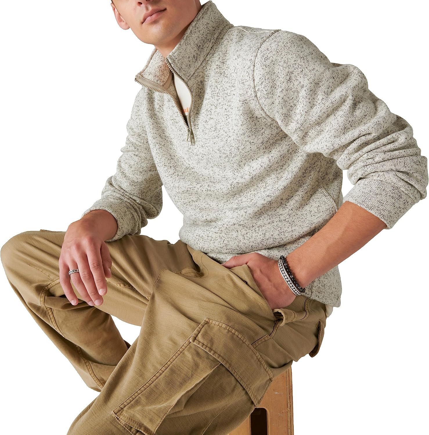 image:imageLucky Brand Mens Lucky Brand Mens Los Feliz Half Zip Mockneck104 Cream