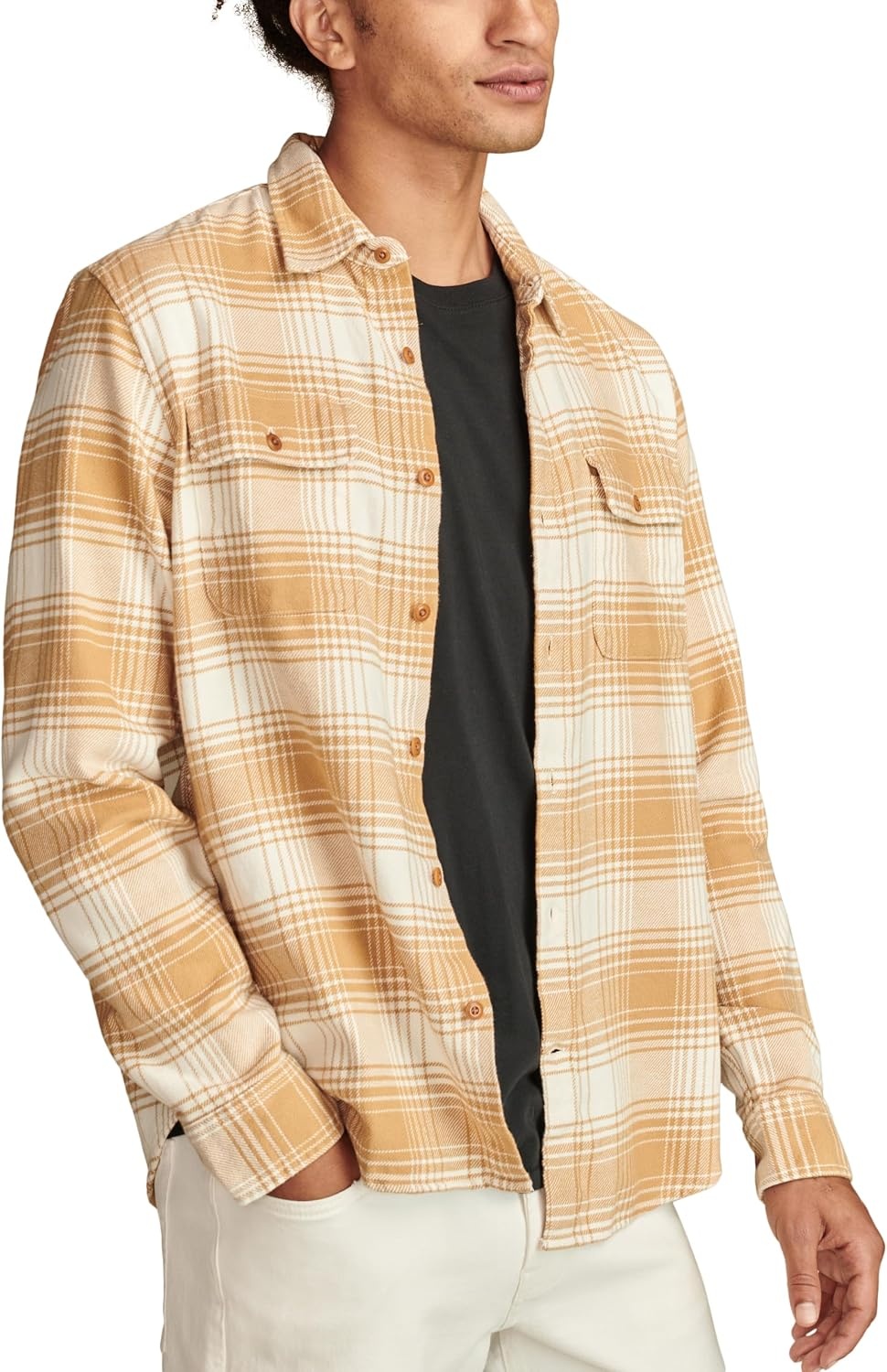 image:imageLucky Brand Mens Plaid Cloud Soft FlannelCream Multi