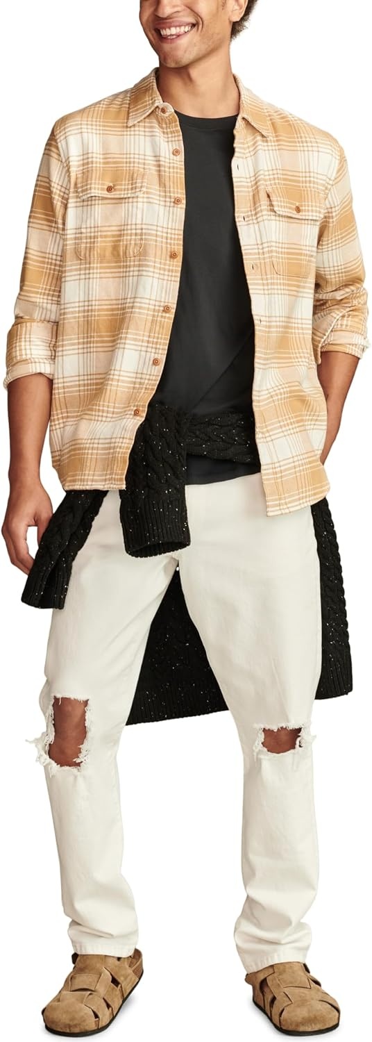 image:imageLucky Brand Mens Plaid Cloud Soft FlannelCream Multi
