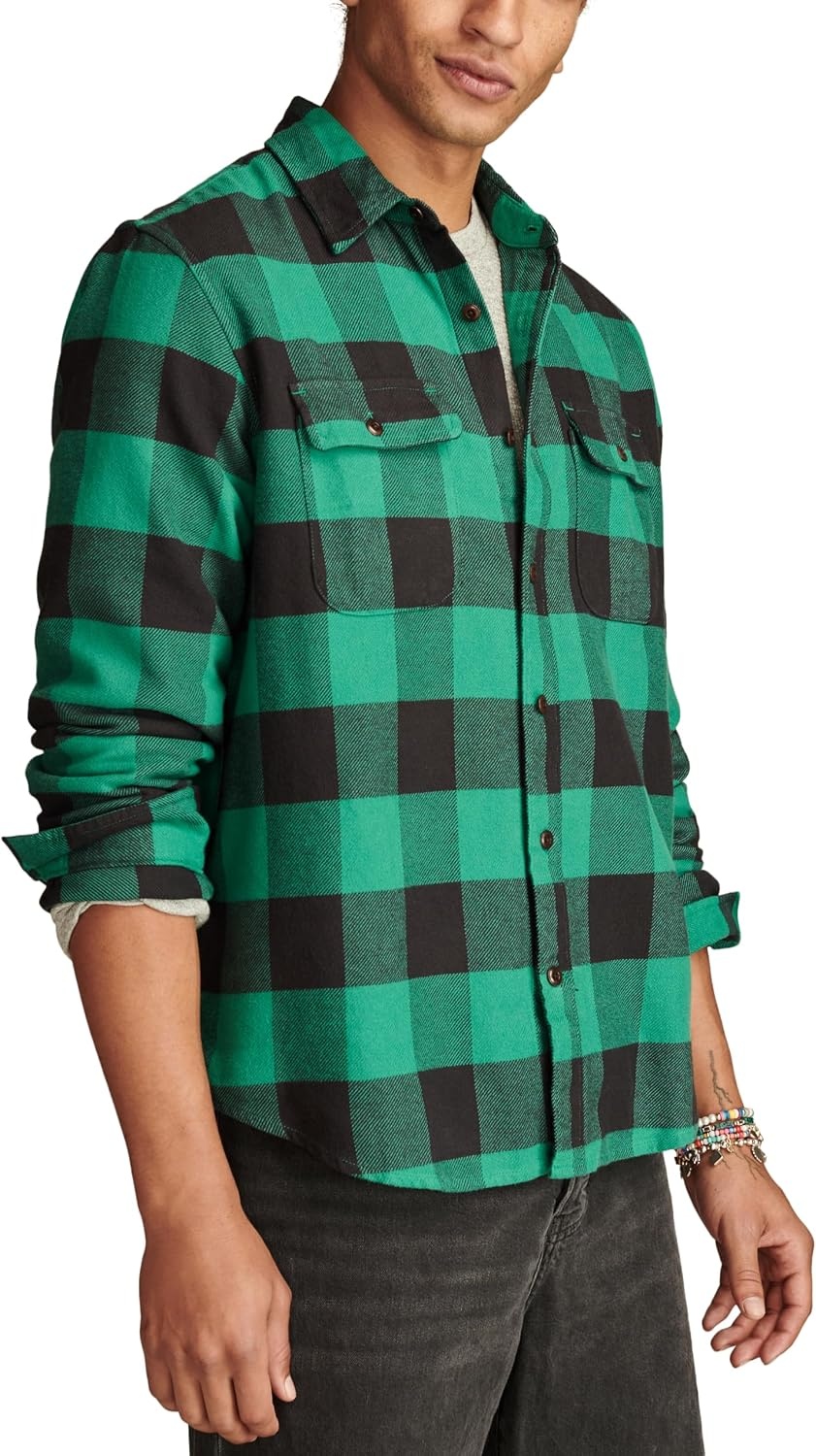 image:imageLucky Brand Mens Plaid Cloud Soft FlannelGreen Multi
