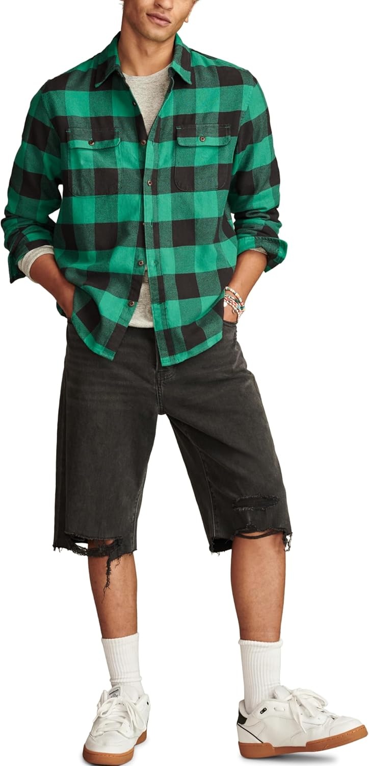image:imageLucky Brand Mens Plaid Cloud Soft FlannelGreen Multi