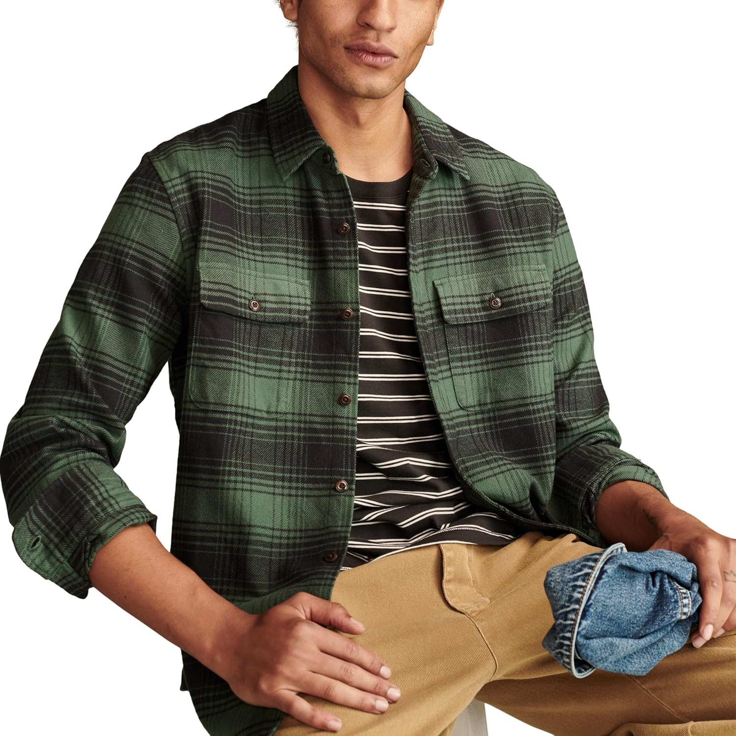 image:imageLucky Brand Mens Plaid Cloud Soft FlannelOlive Multi