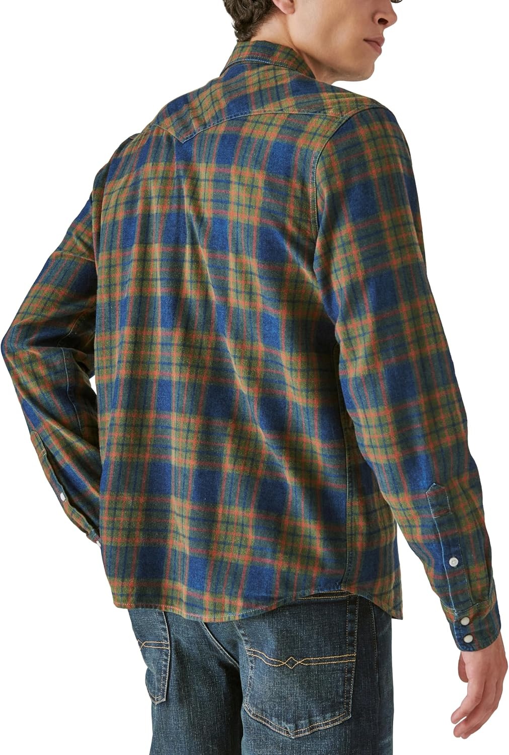 image:imageLucky Brand Mens Plaid Indigo Western Long Sleeve ShirtGreen Plaid