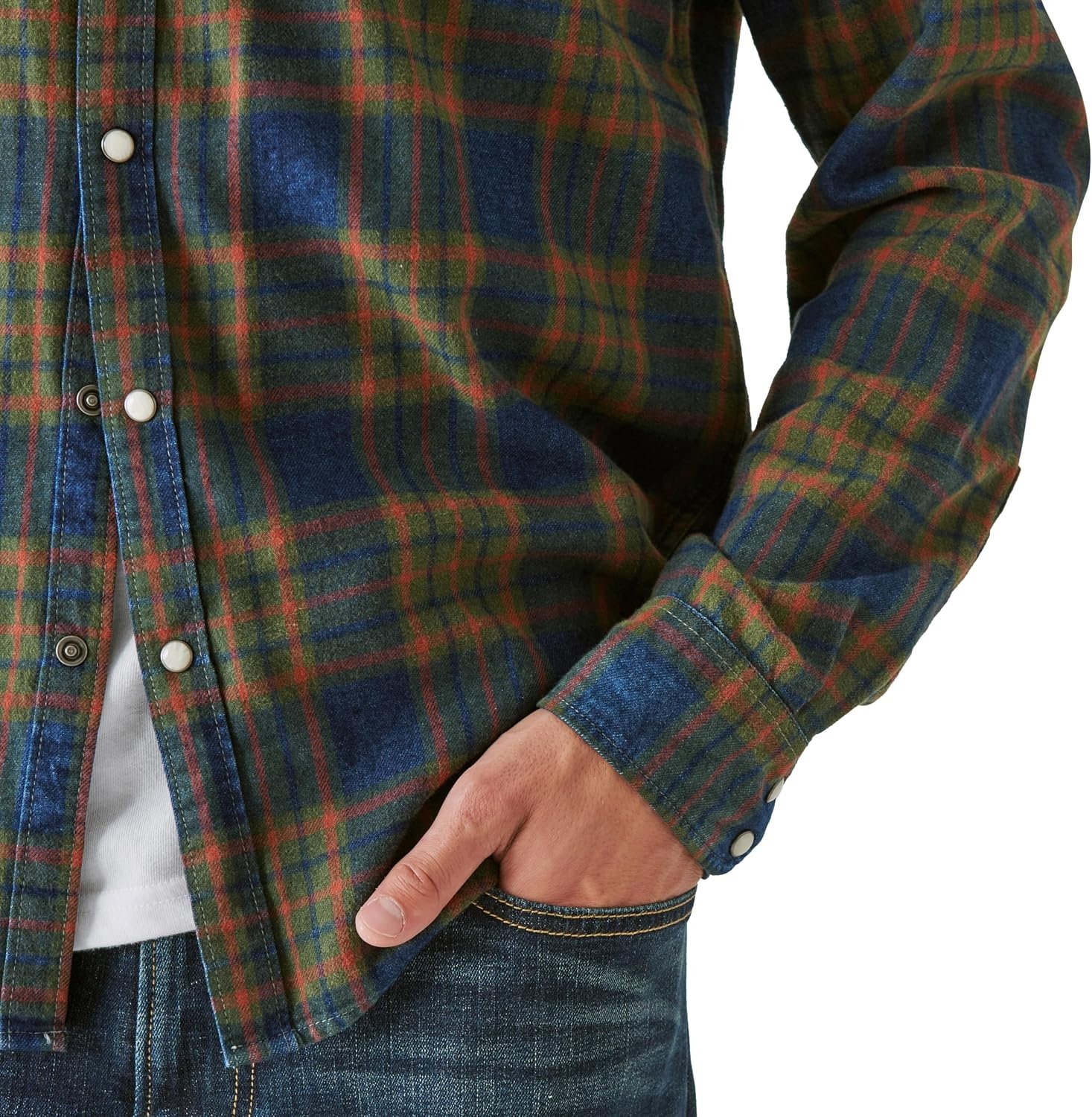 image:imageLucky Brand Mens Plaid Indigo Western Long Sleeve ShirtGreen Plaid