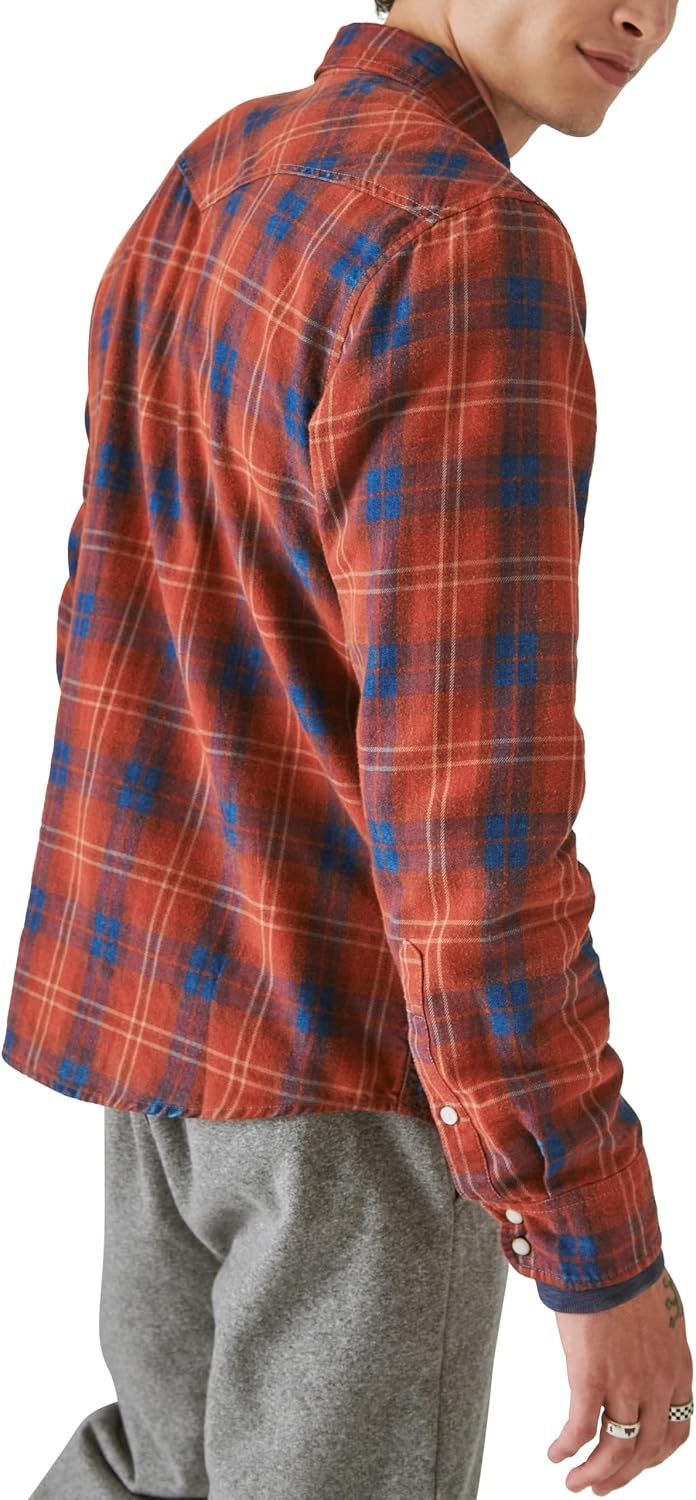 image:imageLucky Brand Mens Plaid Indigo Western Long Sleeve ShirtRed Plaid