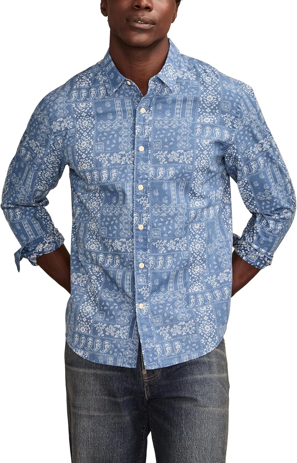 image:imageLucky Brand Mens Printed Paisley 1 Pocket Long Sleeve ShirtBlue Multi