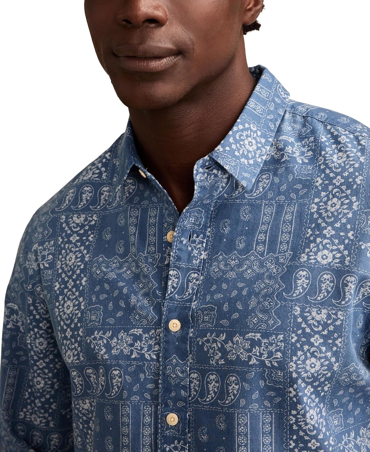 image:imageLucky Brand Mens Printed Paisley 1 Pocket Long Sleeve ShirtBlue Multi