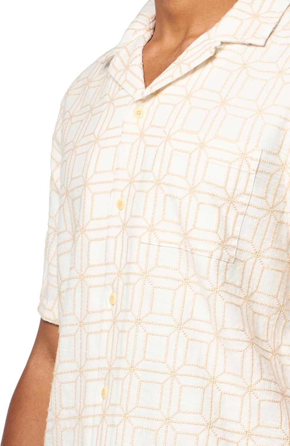image:imageLucky Brand Mens Short Sleeve Camp Collar ShirtCream Multi