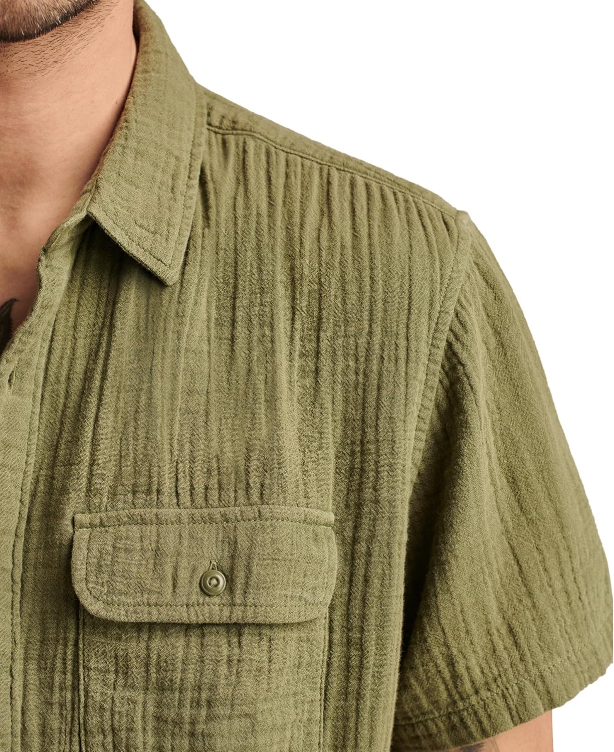 image:imageLucky Brand Mens Short Sleeve Double Weave Utility ShirtDeep Lichen Green