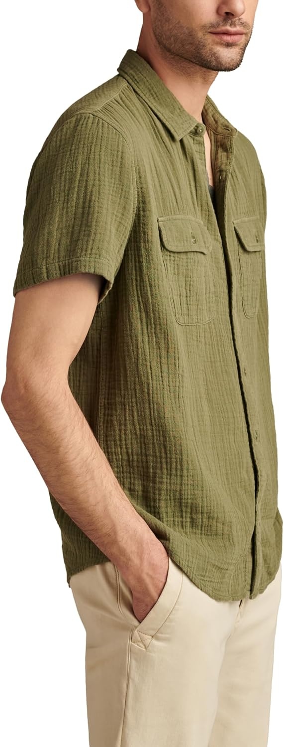 image:imageLucky Brand Mens Short Sleeve Double Weave Utility ShirtDeep Lichen Green