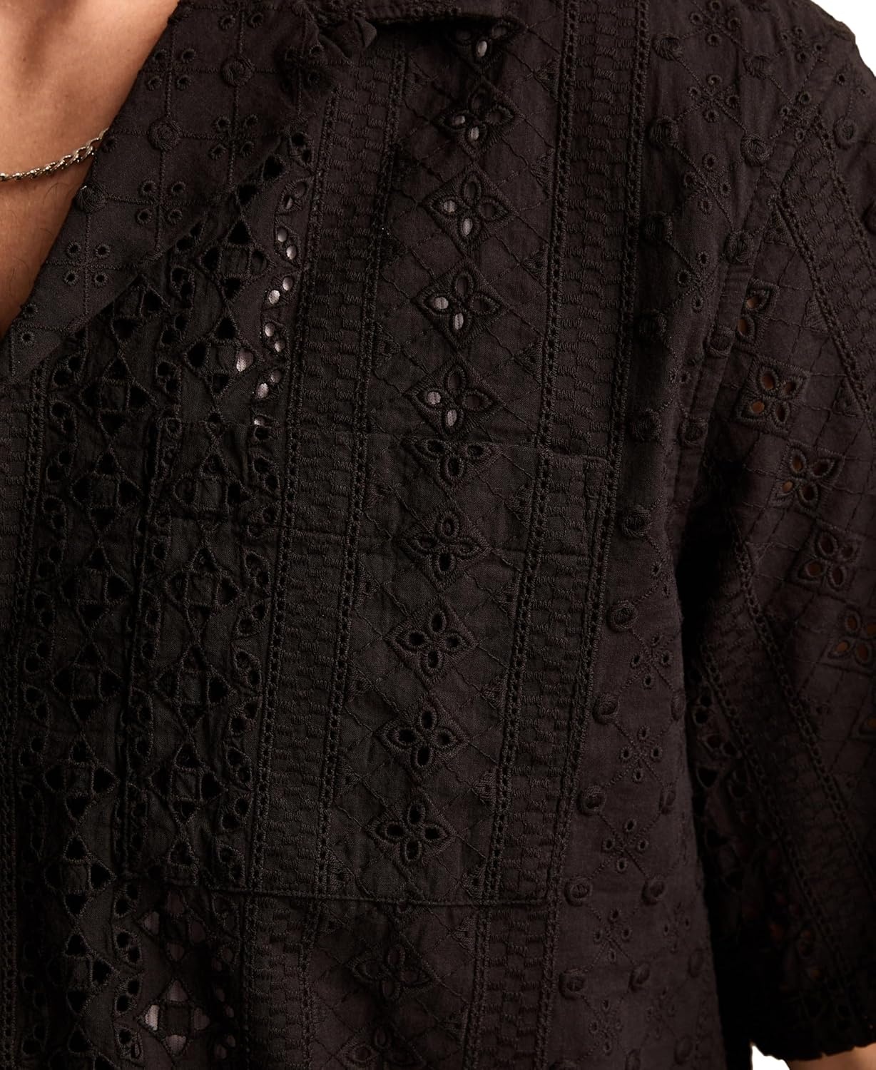 image:imageLucky Brand Mens Short Sleeve Eyelet Camp Collar ShirtRaven