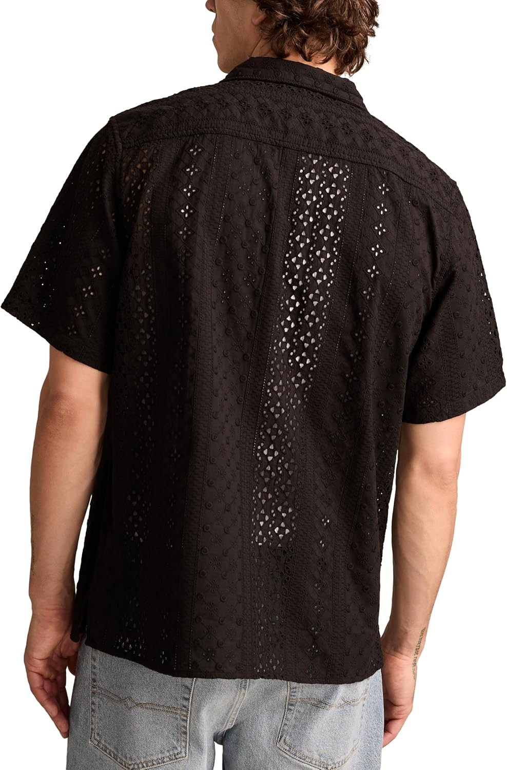 image:imageLucky Brand Mens Short Sleeve Eyelet Camp Collar ShirtRaven