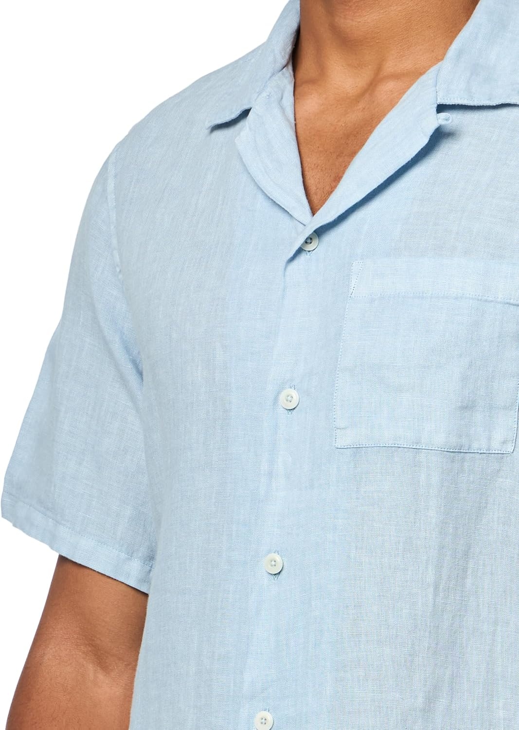 image:imageLucky Brand Mens Short Sleeve Linen Camp Collar ShirtCelestial Blue