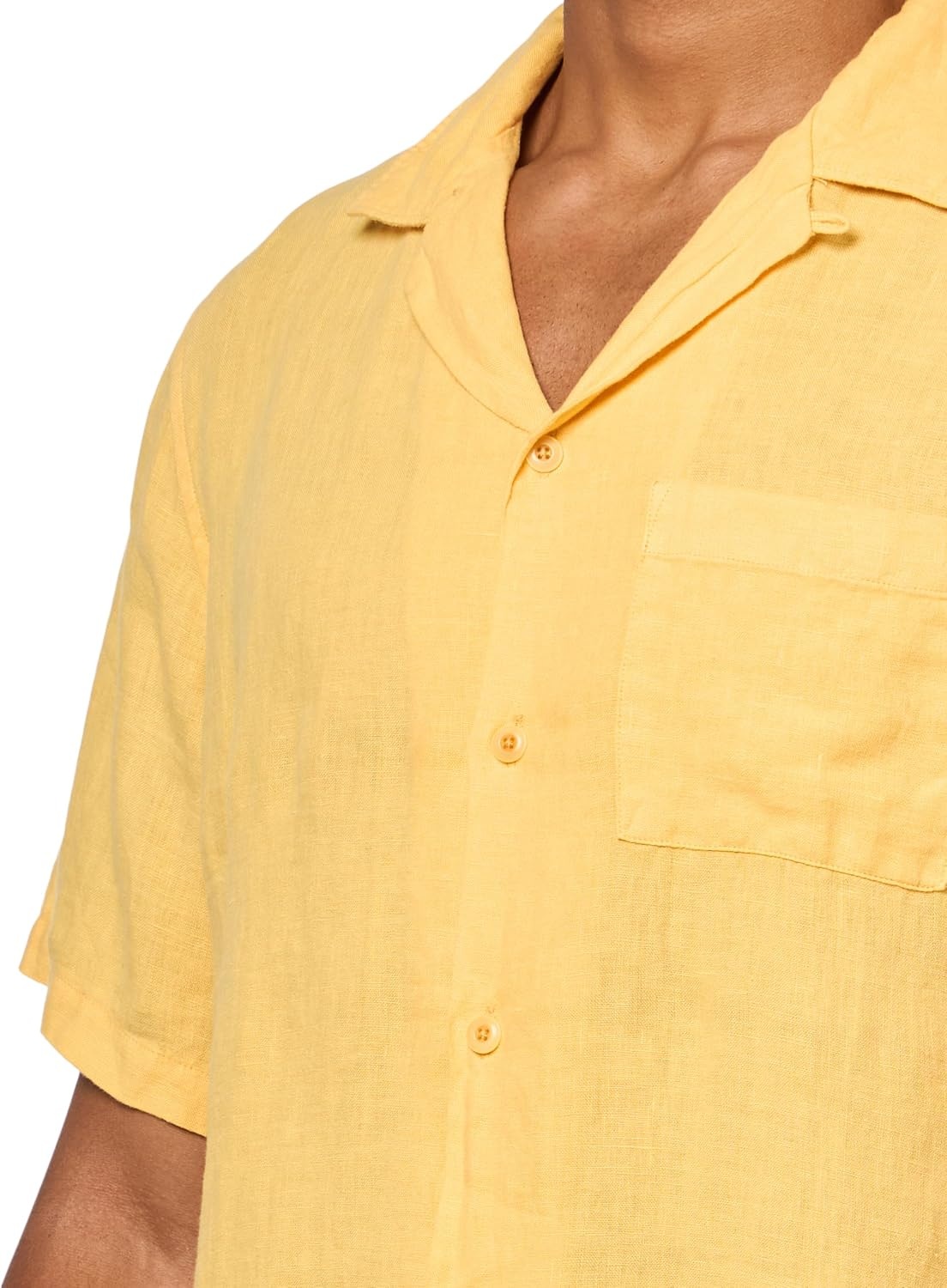 image:imageLucky Brand Mens Short Sleeve Linen Camp Collar ShirtOchre