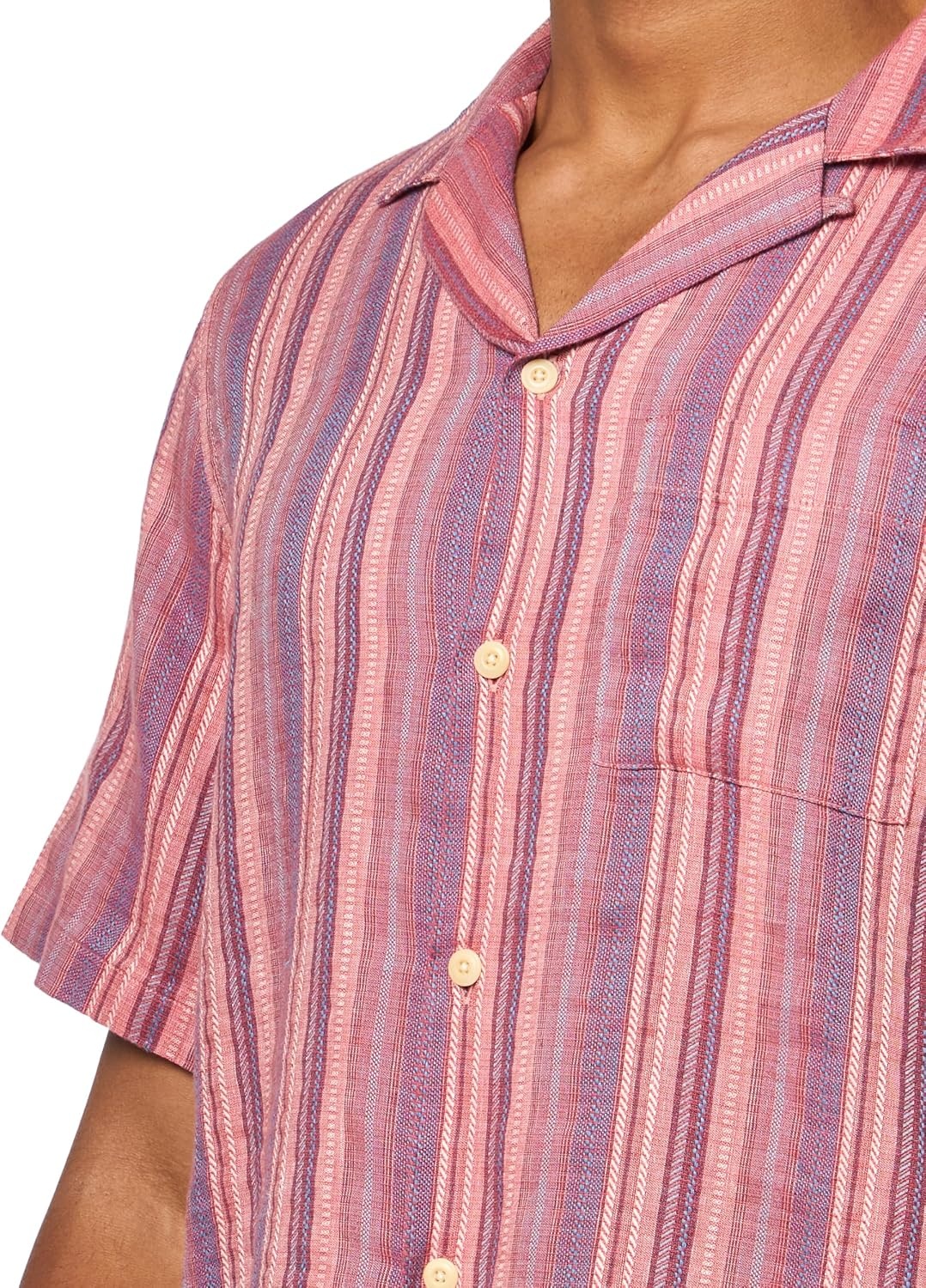 image:imageLucky Brand Mens Short Sleeve Linen Camp Collar ShirtRed Multi