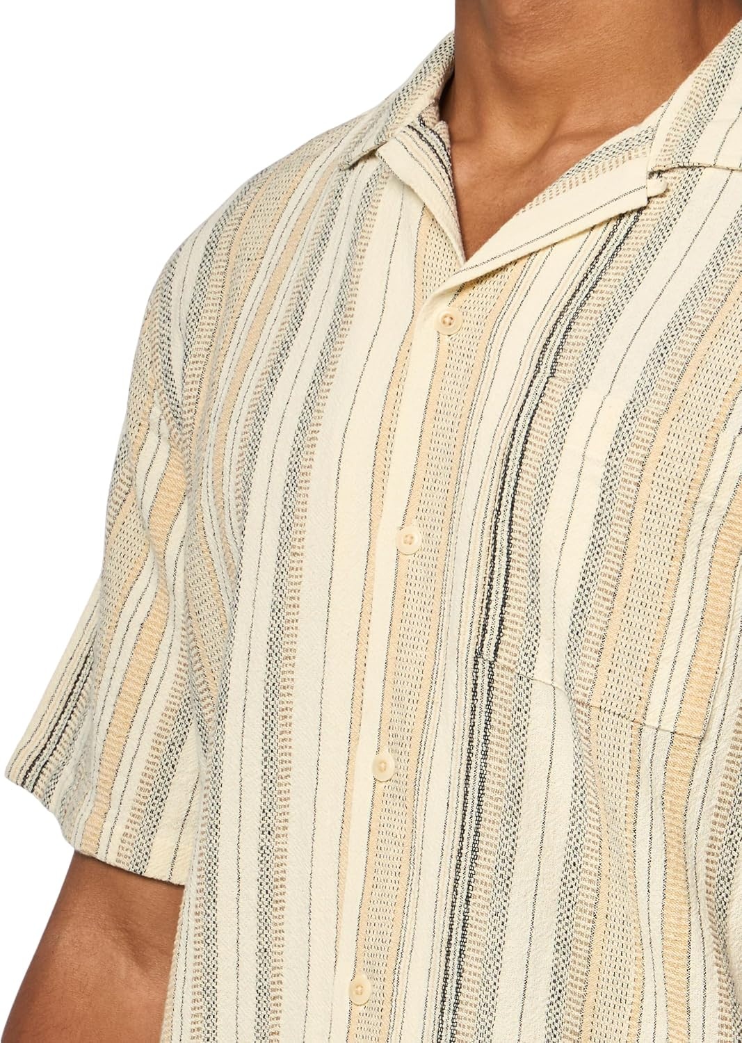 image:imageLucky Brand Mens Striped Short Sleeve Camp Collar ShirtCream Multi