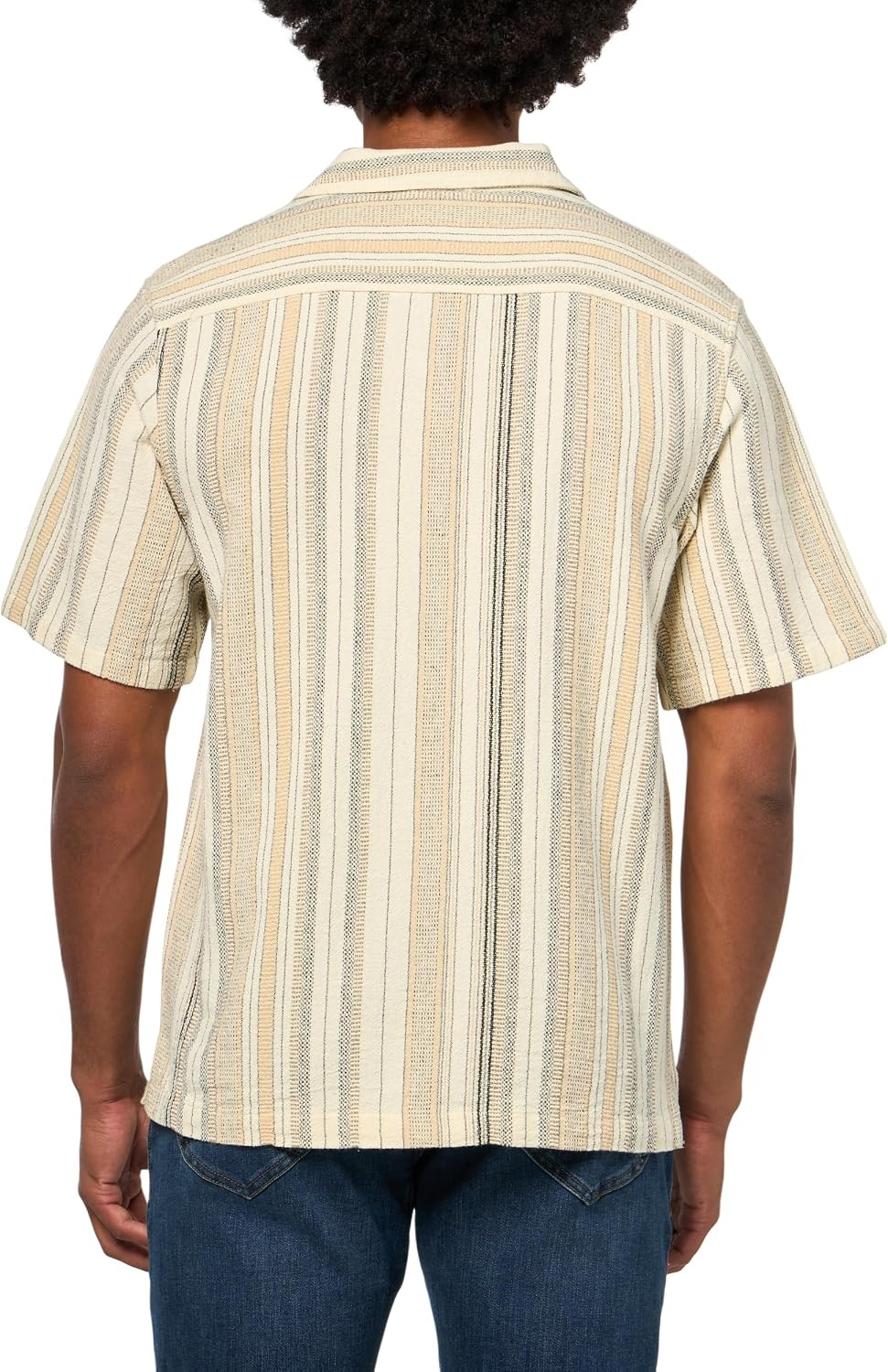 image:imageLucky Brand Mens Striped Short Sleeve Camp Collar ShirtCream Multi