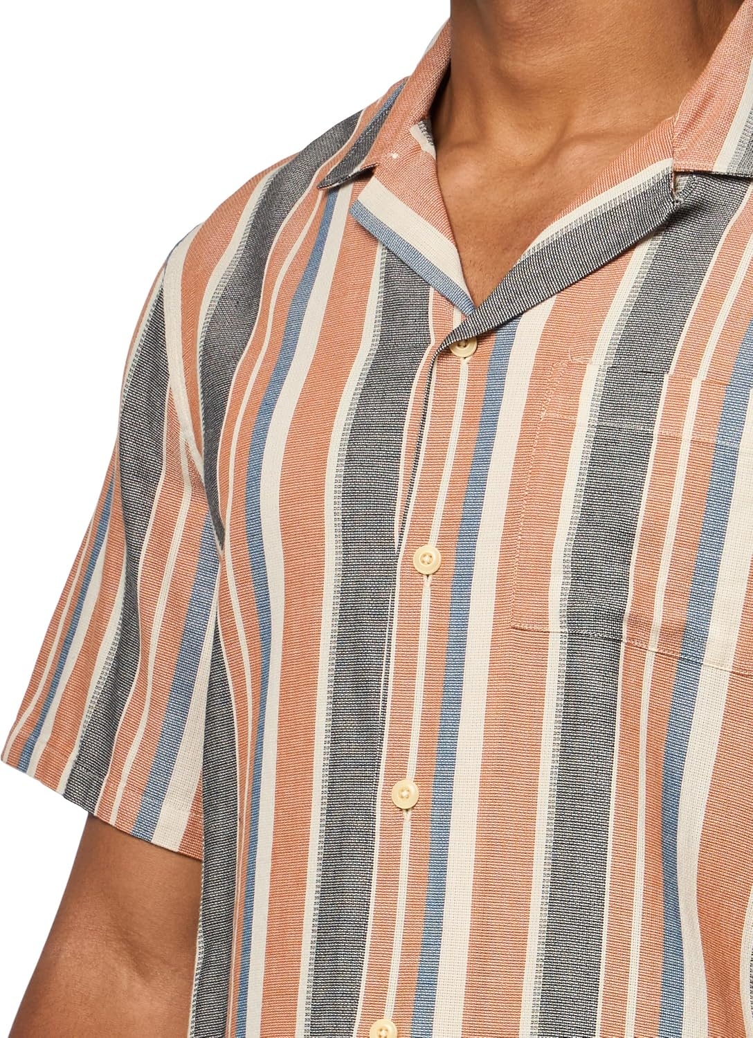 image:imageLucky Brand Mens Striped Short Sleeve Camp Collar ShirtMulti Stripe