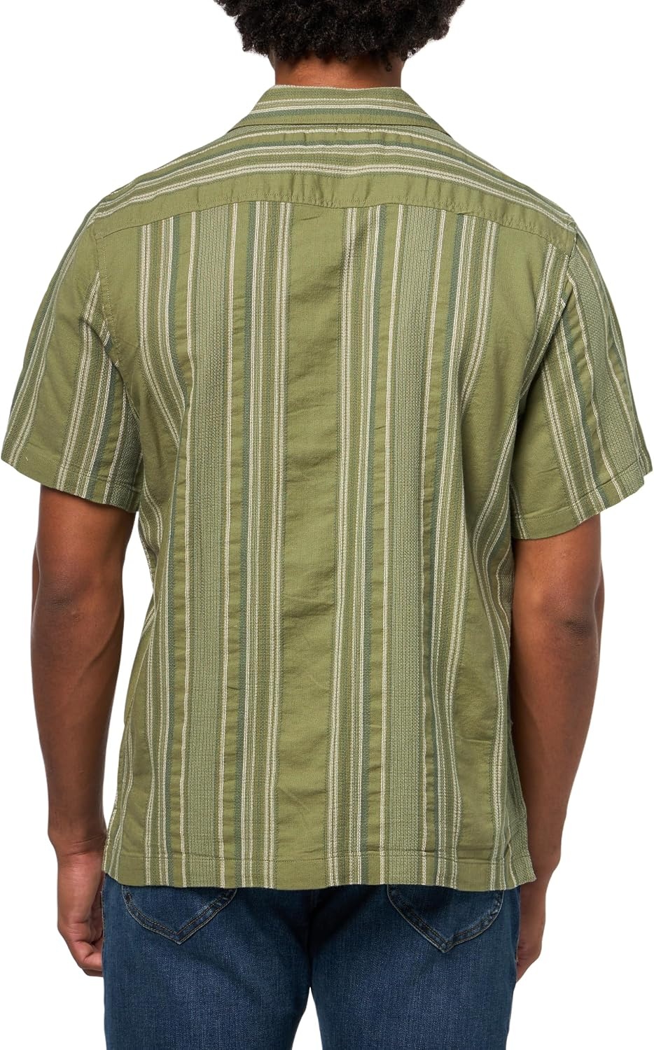 image:imageLucky Brand Mens Striped Short Sleeve Camp Collar ShirtOlive Multi