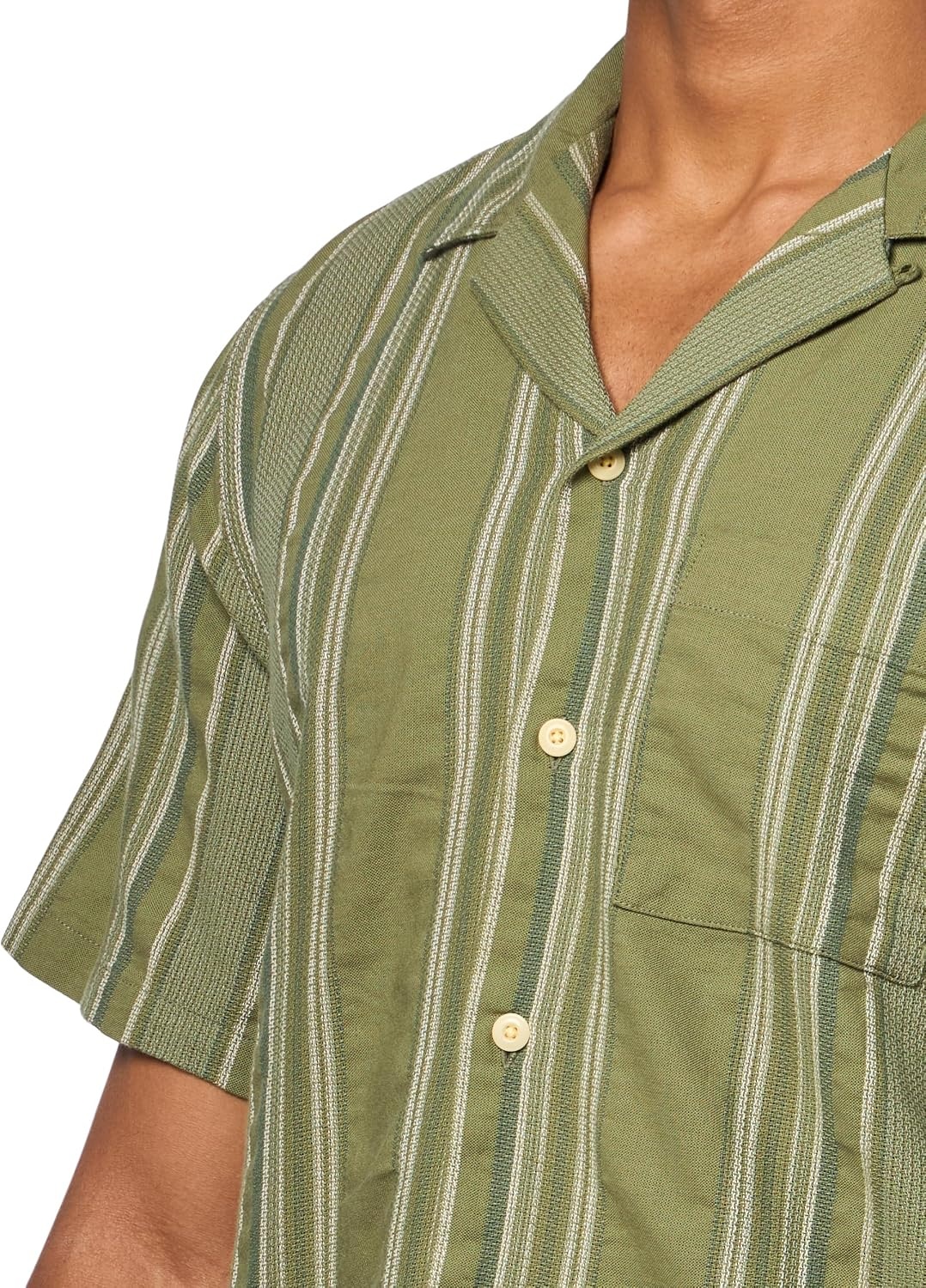 image:imageLucky Brand Mens Striped Short Sleeve Camp Collar ShirtOlive Multi