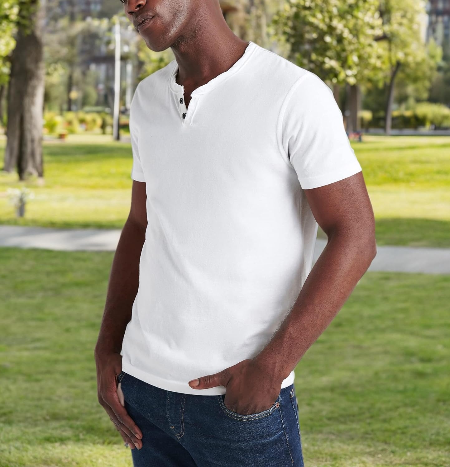 image:imageLucky Brand Mens Venice Burnout Notch Neck Tee ShirtBright White