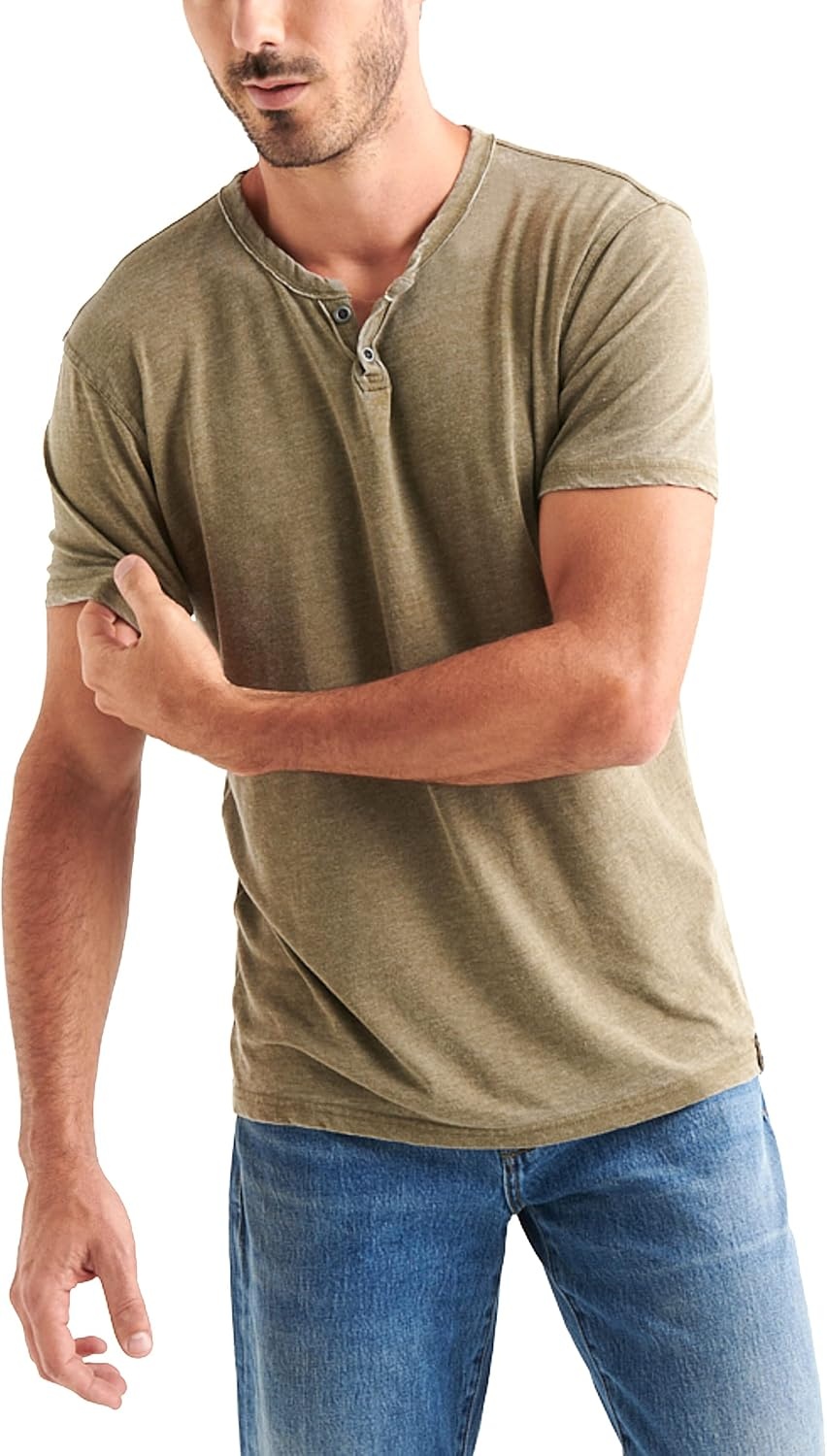 image:imageLucky Brand Mens Venice Burnout Notch Neck Tee ShirtDark Olive