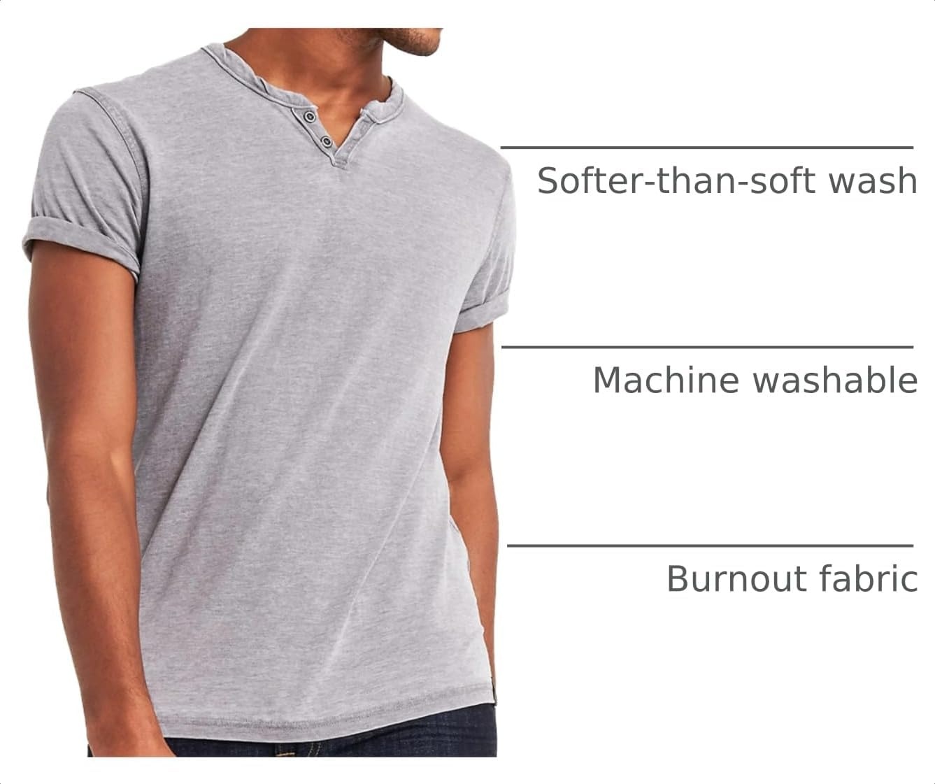 image:imageLucky Brand Mens Venice Burnout Notch Neck Tee ShirtFrost Grey