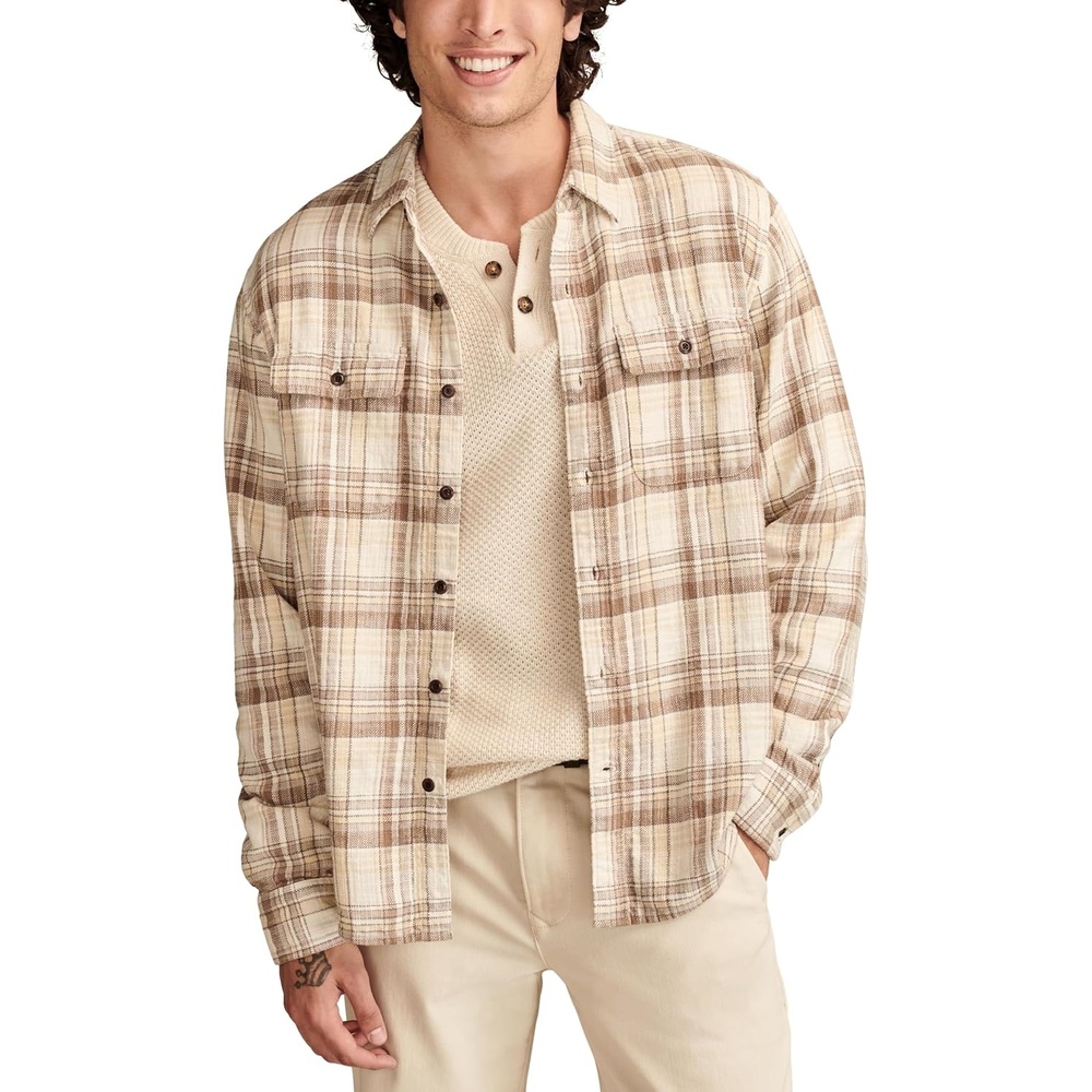 image:imageLucky Brand Mens Big Slub Twill Plaid Long Sleeve Utility ShirtBrown Multi