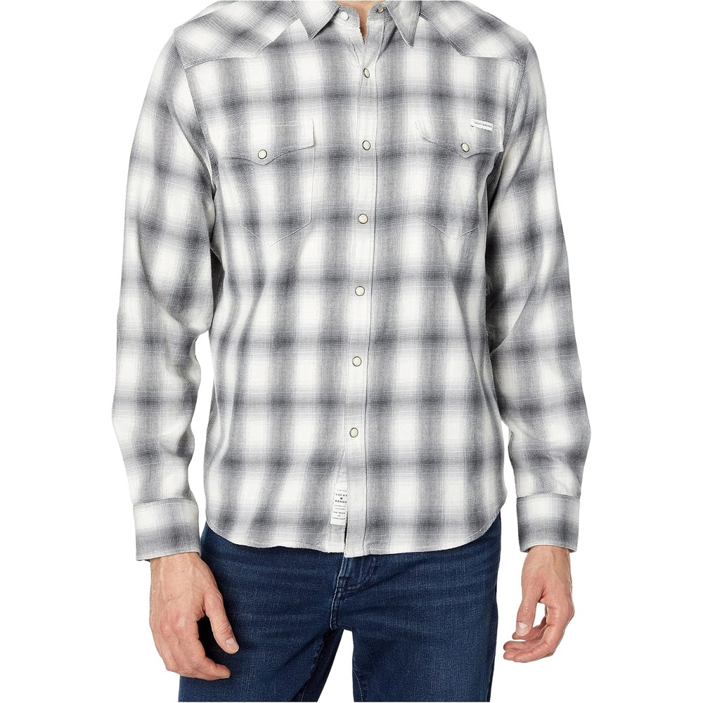 image:imageLucky Brand Mens Indigo Plaid Western Long Sleeve ShirtNatural Plaid