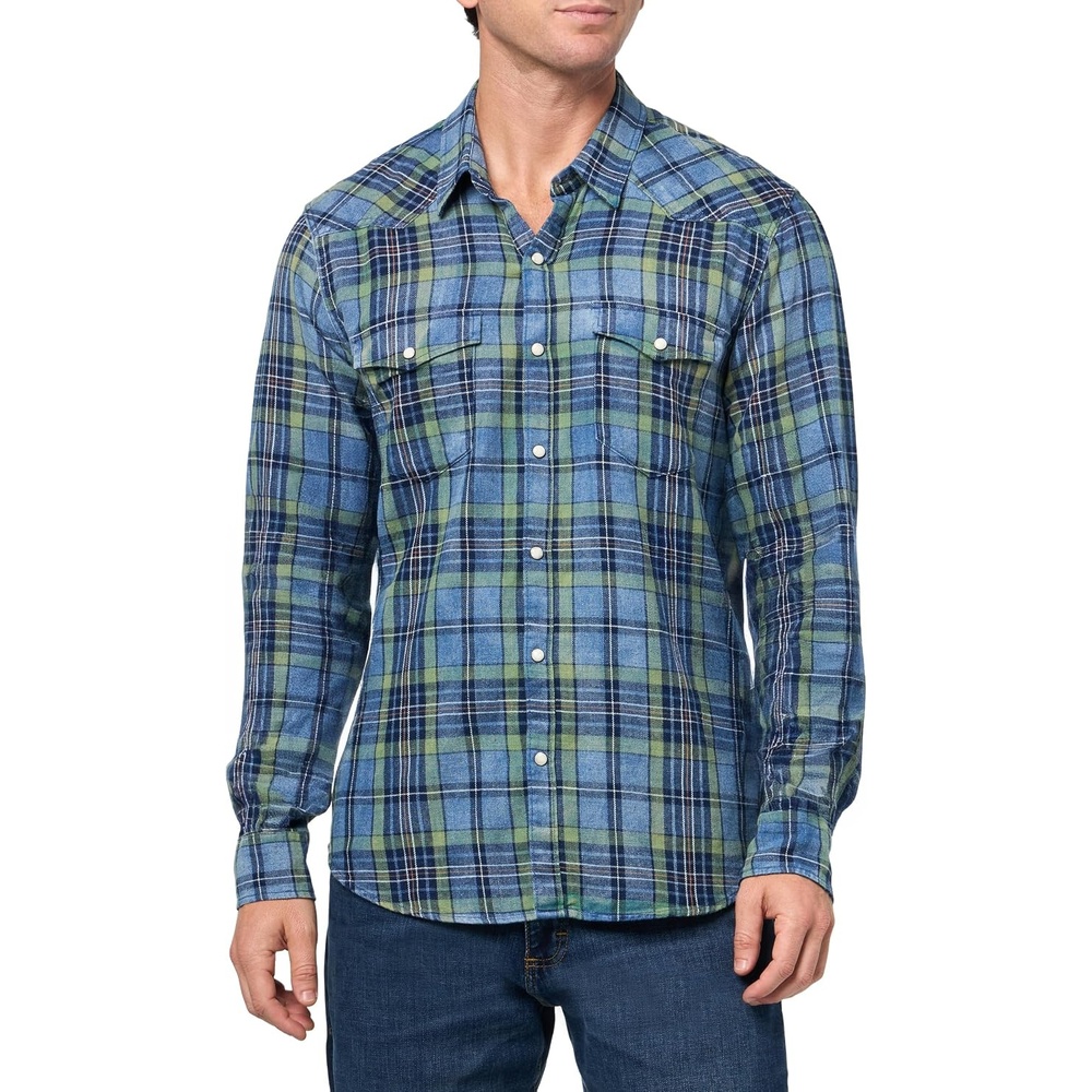 image:imageLucky Brand Mens Indigo Twill Long Sleeve Masa Western ShirtBlue Multi