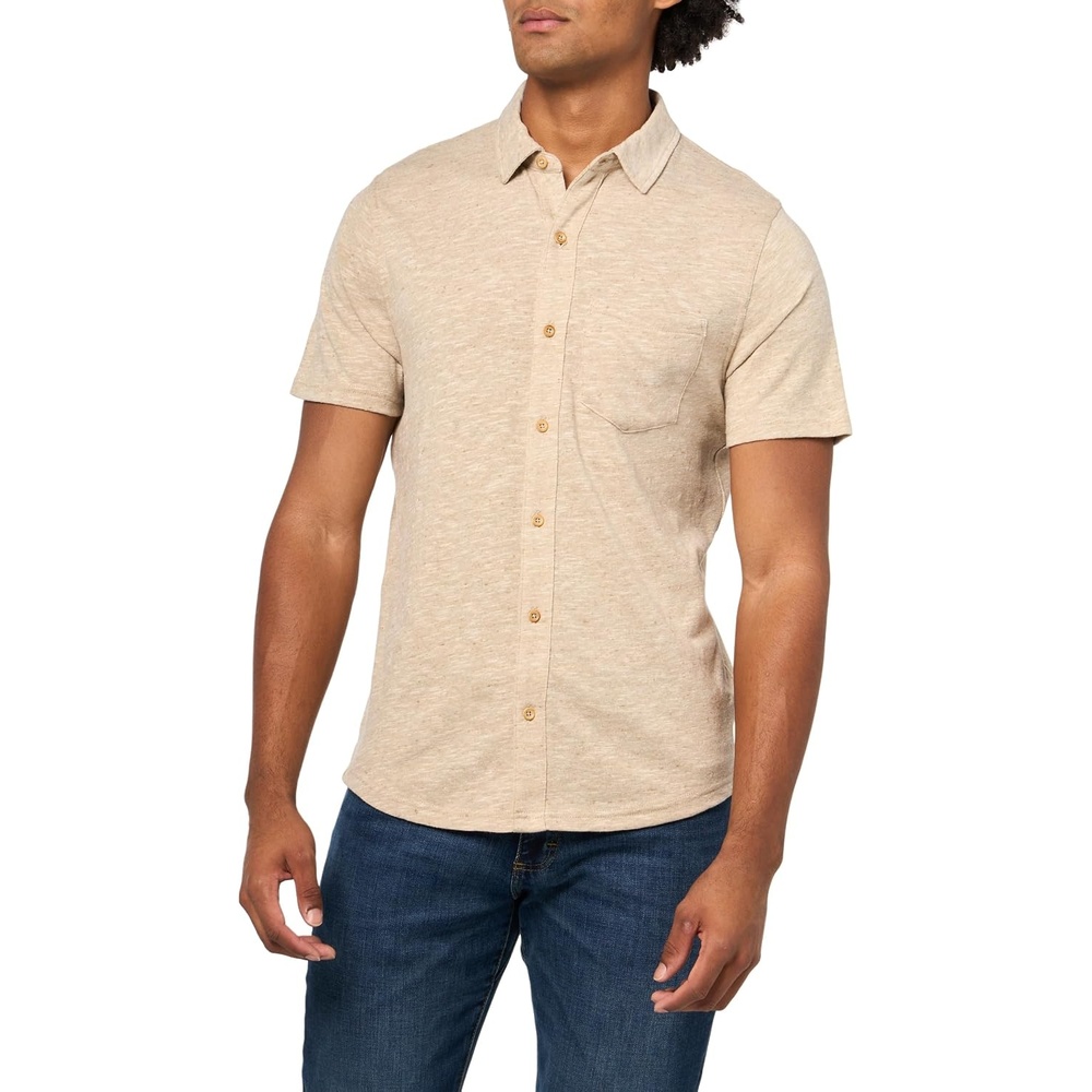 image:imageLucky Brand Mens Linen Short Sleeve Button Up ShirtPlaza Taupe