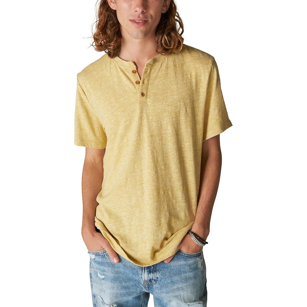 image:imageLucky Brand Mens Linen Short Sleeve HenleyGolden Olive