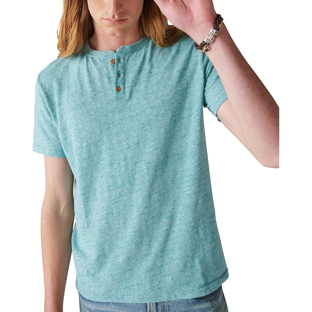 image:imageLucky Brand Mens Linen Short Sleeve HenleyHarbor Blue