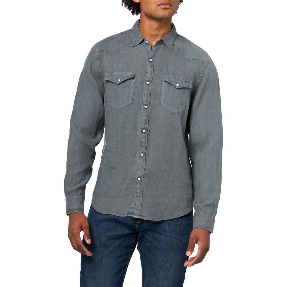 image:imageLucky Brand Mens Linen Western Long Sleeve ShirtDark Slate
