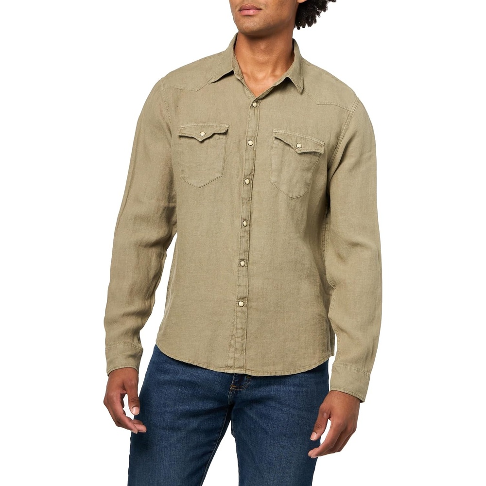 image:imageLucky Brand Mens Linen Western Long Sleeve ShirtDeep Lichen Green