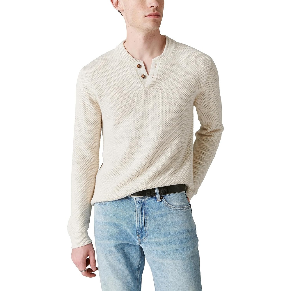 image:imageLucky Brand Mens Lucky Brand Mens Cloud Soft Henley SweaterStraw Heather