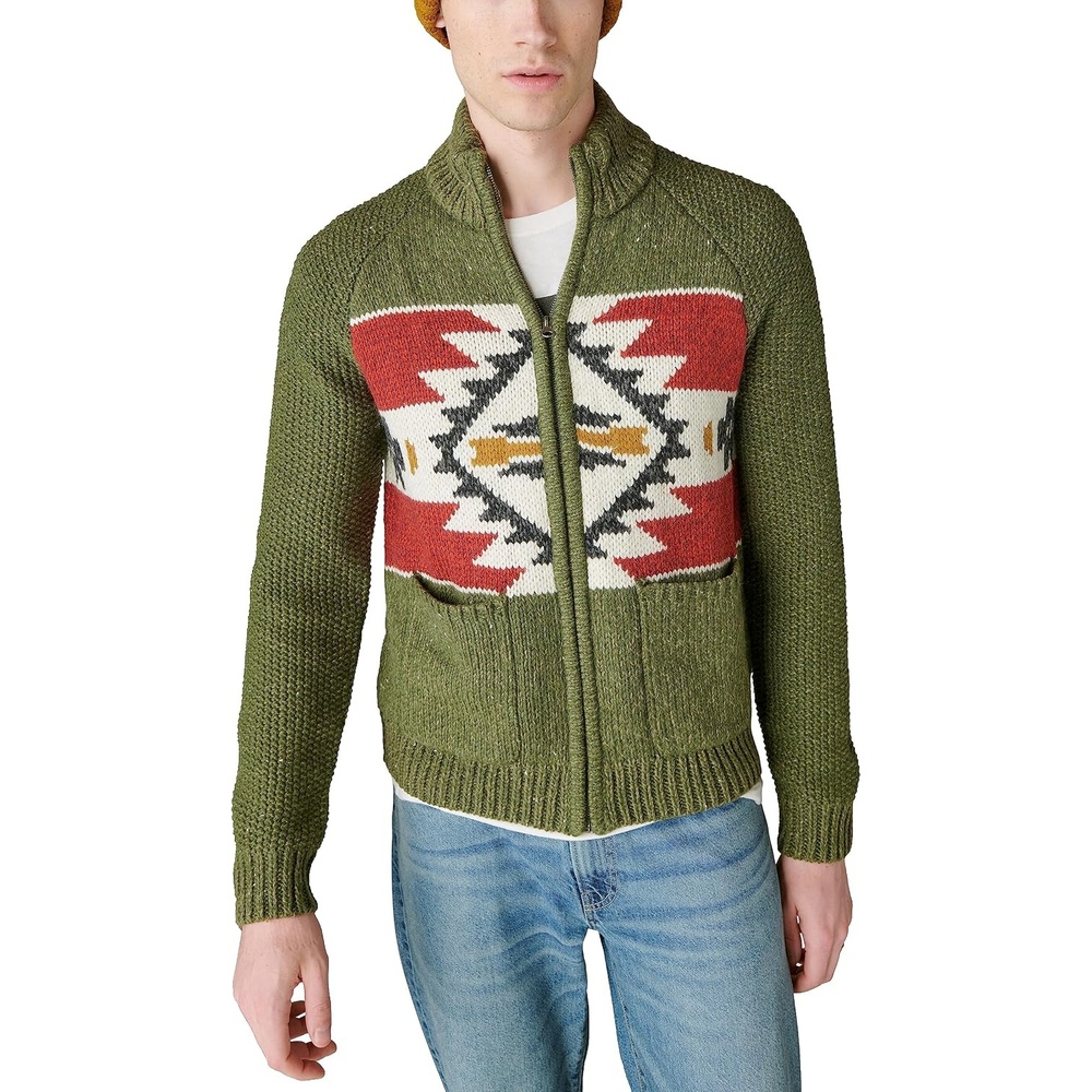 image:imageLucky Brand Mens Lucky Brand Mens Southwestern Print Full Zip Bomber SweaterOlive Multi