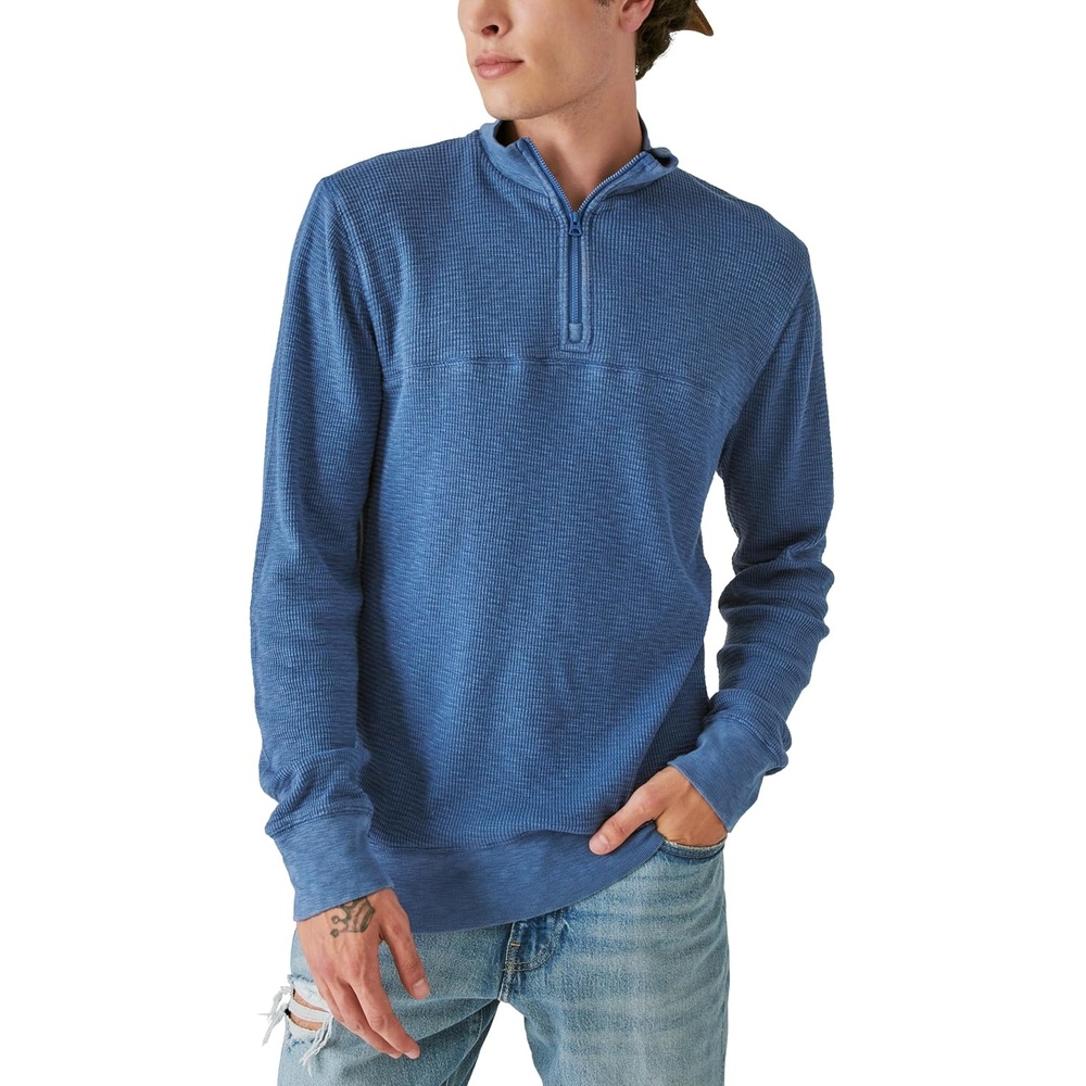 image:imageLucky Brand Mens Mens Garment Dye Thermal Mock Half ZipTrue Navy
