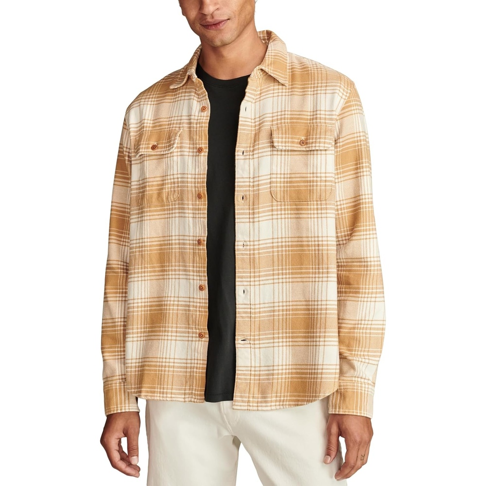 image:imageLucky Brand Mens Plaid Cloud Soft FlannelCream Multi