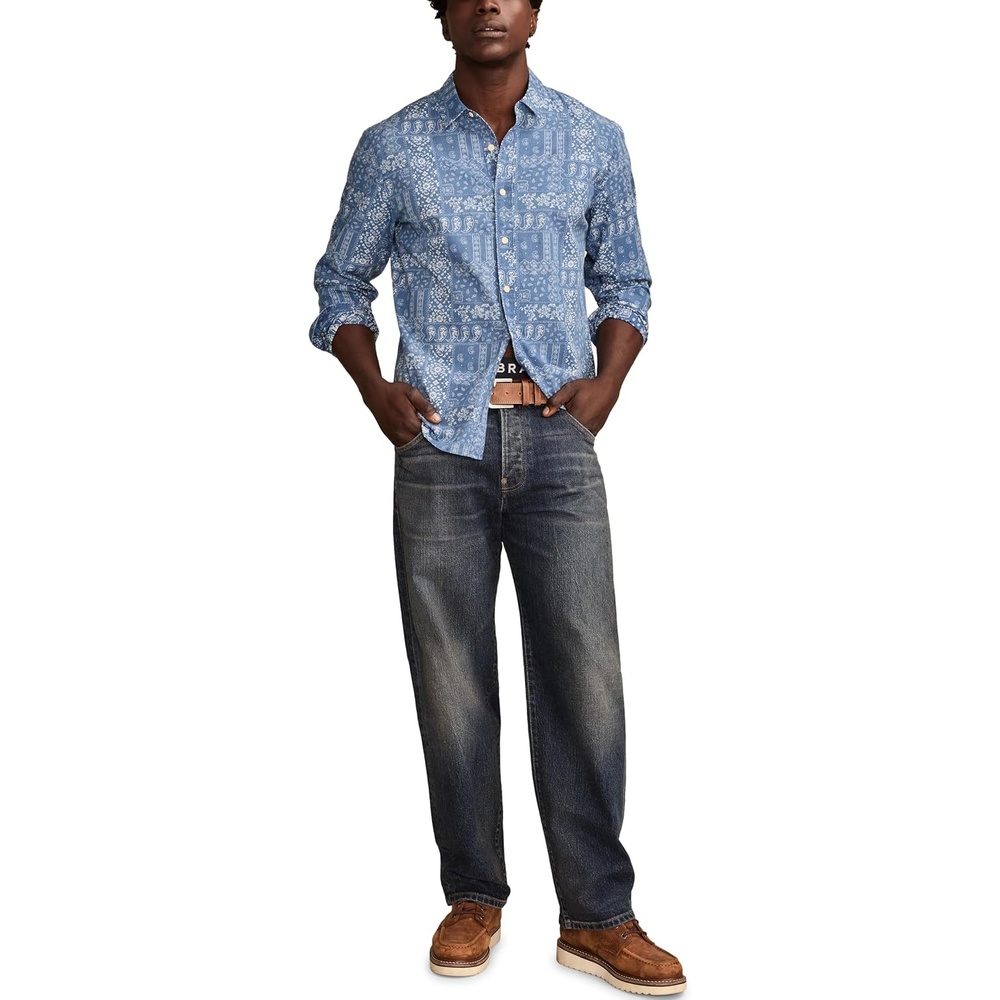 image:imageLucky Brand Mens Printed Paisley 1 Pocket Long Sleeve ShirtBlue Multi
