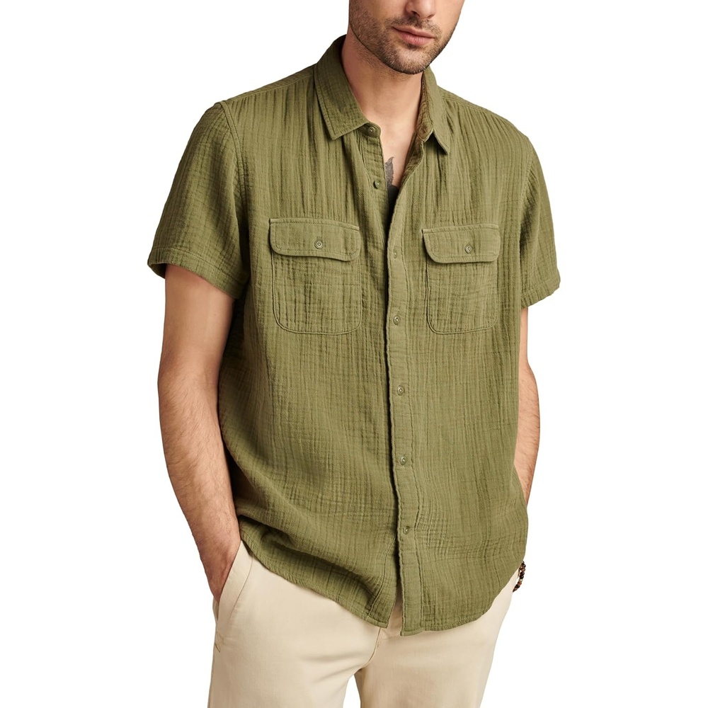 image:imageLucky Brand Mens Short Sleeve Double Weave Utility ShirtDeep Lichen Green