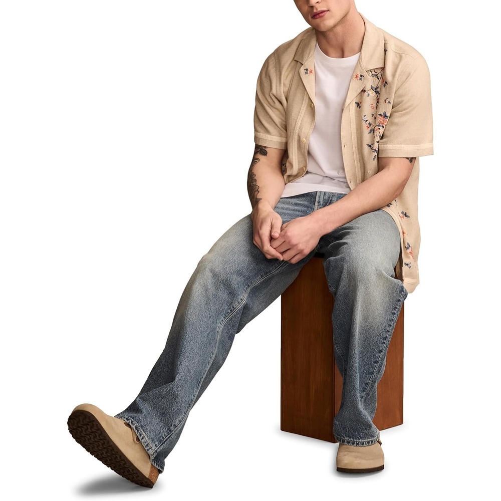 image:imageLucky Brand Mens Short Sleeve Embroidered Camp Collar Shirt
