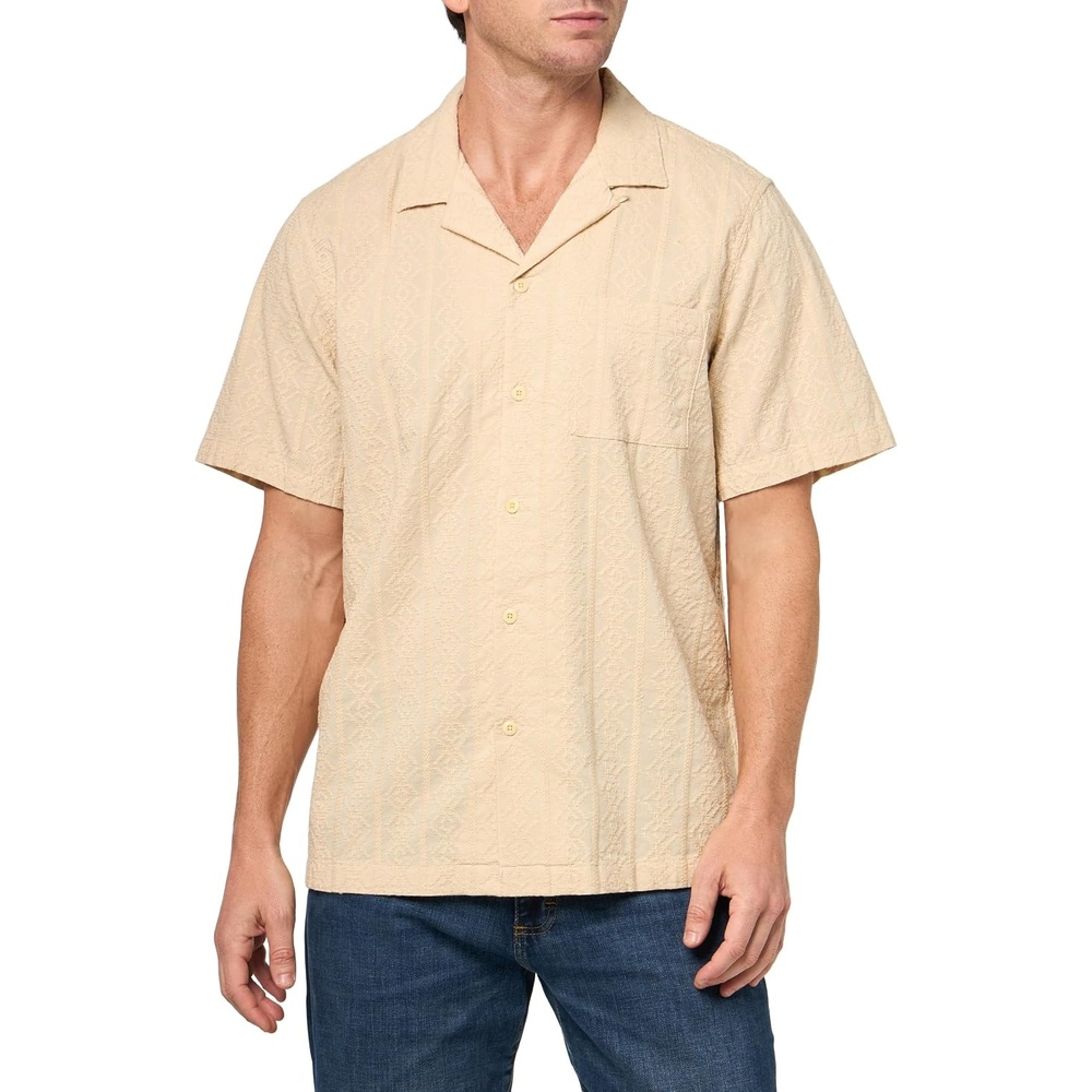 image:imageLucky Brand Mens Short Sleeve Eyelet Camp Collar ShirtBeige